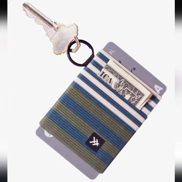 Thread Wallets Logan Elastic Minimal Wallet Green Blue Stripes - Picture 1 of 7